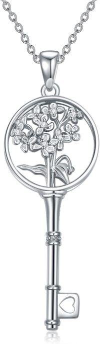 wholesale Sterling Silver Diamond Birth Flower Key Necklace for Women-2-Feb-Violet