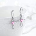 wholesale S925 Sterling Silver with Pink Crystal & Cubic Zirconia Angel Wings Cross Heart Leverback Earrings 19.5mm-0-1