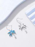 wholesale 925 Sterling Silver Palm Tree Blue Fire Opal Dangle Earrings for Women Beach -0-2
