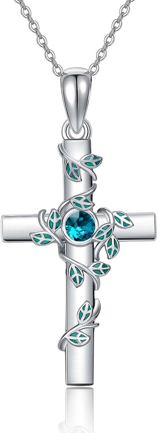 Sterling Silver Turquoise Moonstone Moss Agate Larimar Cross Necklace for Women-05-Dec. stone