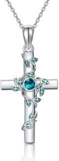 wholesale Sterling Silver Turquoise Moonstone Moss Agate Larimar Cross Necklace for Women-0-0