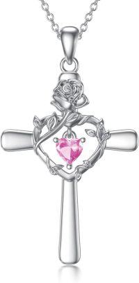 wholesale Sterling Silver Infinity Necklace with Birthstone Anniversary Wedding Jewelry Gift for Women-Cross Pink