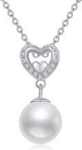 wholesale 925 Sterling Silver Heart-Shaped Cubic Zirconia & White Freshwater Pearl Pendant Necklace-0-0