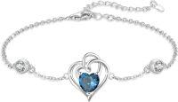 wholesale 925 Sterling Silver Zirconia Heart Birthstone Bracelet for Women Adjustable Gift-September 9