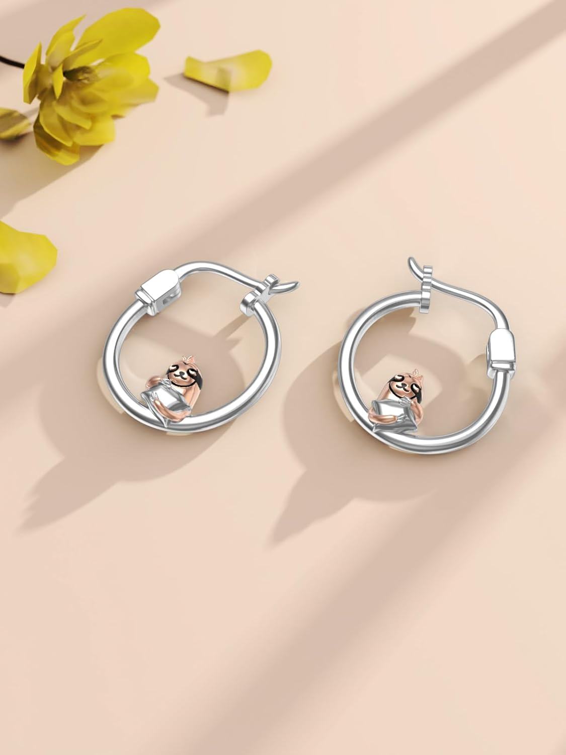 Sterling Silver Animal Hoop Earrings Sloth Panda Koala Axolotl Cat Corgi-0-3