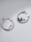 wholesale 925 Sterling Silver Black Cat Moon Star Hoop Earrings for Women Girls Gifts-0-2