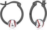 wholesale 925 Sterling Silver Baseball Hoop Earrings for Women and Girls-Black Baseball