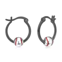 wholesale 925 Sterling Silver Baseball Hoop Earrings Wholesale for Women and Girls-Black Baseball