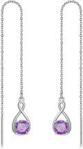 wholesale 925 Sterling Silver Birthstone Threader Earrings Infinity Long Chain Drop Pull Through 12 Stone Birthday Jewelry Gifts for Women-0-48