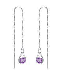 wholesale 925 Sterling Silver Birthstone Threader Earrings Infinity Long Chain Drop Pull Through 12 Stone Birthday Jewelry Gifts for Women-06-Jun-Alexandrite