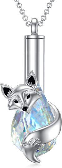 wholesale 925 Sterling Silver Crystal Fox Pendant Necklace with Iridescent Stone and Angel Wings Design-12-Fox Urn A