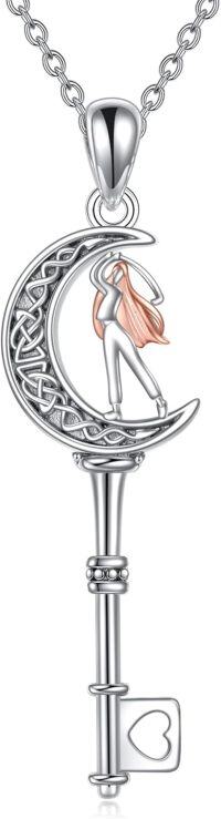 wholesale 925 Sterling Silver Key with Moon and Girl Charm Sporty Pendant Necklace for Girls & Women-Golf