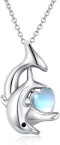 wholesale 925 Sterling Silver Dolphin Blue Crystal Heart Pendant Necklace Gift for Women-0-0