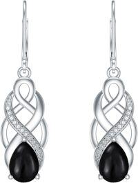 wholesale 925 Sterling Silver 12 Months Birthstone Celtic Knot Drop Leverback Earrings-Black Onyx