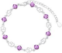 wholesale 925 Sterling Silver 925 Sterling Silver Birthstone Love Heart Bracelets for Women 12 Months 6 5+2 Inch Gifts for Girls Mom Wife Friend Girlfriend-2-February