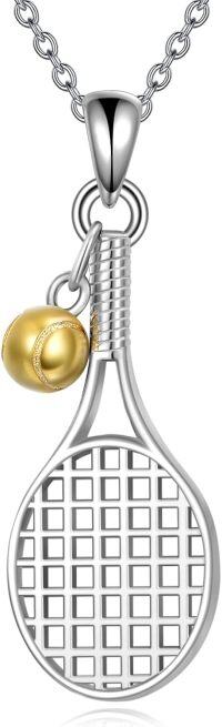 wholesale 925 Sterling Silver Tennis Racket & Ball Charm Pendant Necklace s for Women and Girls-tennis
