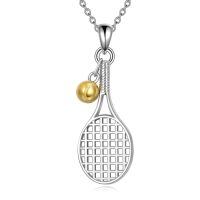 wholesale 925 Sterling Silver Tennis Racket Gold Ball Charm Pendant Necklace For Women-tennis