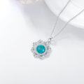 wholesale 925 Sterling Silver Natural Cubic Zirconia & Turquoise Lotus Pendant Necklace for Women s-0-4