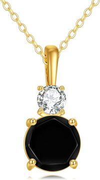 wholesale 14K Gold Round Cut White Cubic Zirconia & Octagon Shape Black Onyx Pendant Necklace for Women - Elegant Fine s-A-Yellow Gold