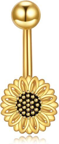 wholesale 925 Sterling Silver Sunflower Belly Button Ring Flower Piercing Jewelry for Women Hypoallergenic-sunflower