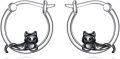 wholesale 925 Sterling Silver Cat Hoop Earrings - Cute Kitty  for Her-0-0