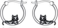 wholesale 925 Sterling Silver Cat Hoop Earrings - Cute Kitty  for Her-cat earrings