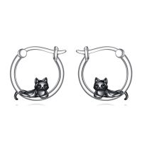 wholesale 925 Sterling Silver Cat Hoop Earrings - Cute Kitty  for Her-cat earrings