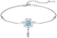 wholesale 925 Sterling Silver Turquoise Flower Dreamcatcher Adjustable Bracelet (7-8 in)  for Women Girls-B1-Turquoise with feather(white gold)