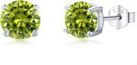 wholesale 925 Sterling Silver Peridot Stud Earrings 6mm Round Gemstone  for Women-B-08 Olive Green