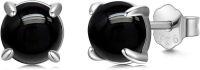 wholesale 925 Sterling Silver & 6mm Natural Black Onyx Stud Earrings for Women, Trendy Gift-Black Onyx