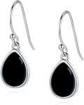 wholesale S925 Sterling Silver Black Onyx Gemstone Hoop Dangle Earrings for Women, Elegant Gift for Mother Wife-0-0