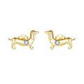 wholesale 14K Yellow Gold Wiener Dog Stud Earrings with Diamond Accents - Gifts for Women-0-0