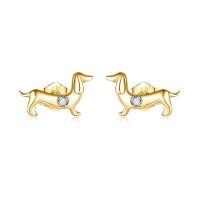 wholesale 14K Yellow Gold Wiener Dog Stud Earrings with Diamond Accents - Gifts for Women-Dachshund