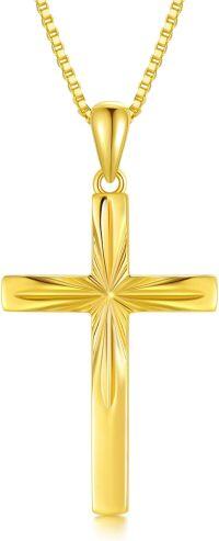wholesale 14k Solid Gold Cross Necklace with Italian Diamond-Cut Crucifix Pendant Religious Confirmation Jewelry for Women 18 Chain-Yellow Gold
