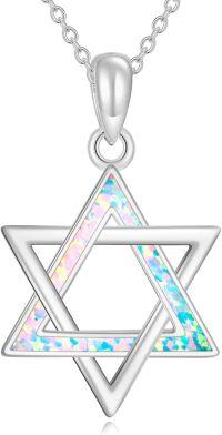 wholesale 925 Sterling Silver Rainbow Opal Star of David Pendant Necklace for Women and Girls-White gold