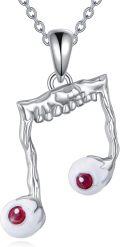 wholesale 925 Sterling Silver Evil Eye Music Note Pendant Necklaces with Red Eyes and Teeth Gifts for Women-0-0