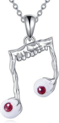 wholesale 925 Sterling Silver Evil Eye Music Note Pendant Necklaces with Red Eyes and Teeth Gifts for Women-Evil eye music necklace