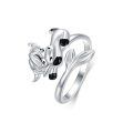 wholesale 925 Sterling Silver Cute Sheep Black Enamel Leaf Open Wrap Ring For Women-0-0