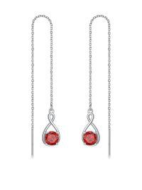 wholesale 925 Sterling Silver Birthstone Threader Earrings Infinity Long Chain Drop Pull Through 12 Stone Birthday Jewelry Gifts for Women-01-Jan-Garnet