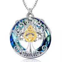 TOUPOP Sterling Silver Blue Crystal Celtic Tree Of Life Pendant Necklace-style_name:Claddagh
