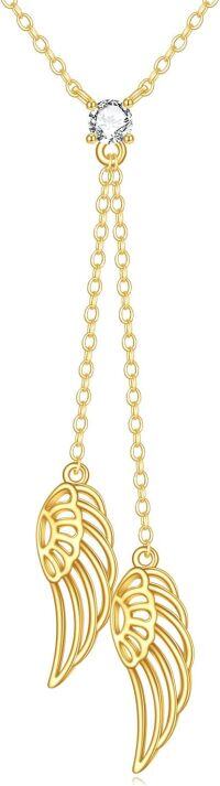 wholesale 14K Solid Diamond Angel Wings Pendant Necklace for Women-A-Yellow Gold