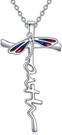 wholesale 925 Sterling Silver Dragonfly Cross Pendant Necklace for Women Gifts for Mom Wife-Dragonfly Necklace