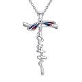 wholesale 925 Sterling Silver Dragonfly Faith Cross Pendant Necklace Platinum Plated Enamel Wings Jewelry For Women-0-0