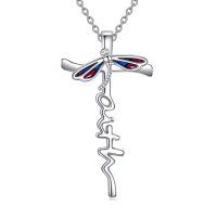 wholesale 925 Sterling Silver Dragonfly Faith Cross Pendant Necklace Platinum Plated Enamel Wings Jewelry For Women-Dragonfly Necklace