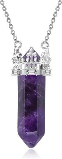 wholesale 925 Sterling Silver Purple Amethyst Crown Pendant Necklaces for Women s-Crown