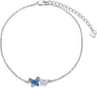 wholesale 925 Sterling Silver Butterfly Blue Crystal Adjustable Ankle Anklet-C-Butterfly