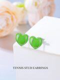 wholesale 925 Sterling Silver Green Heart-Shaped Enamel Sport Stud Earrings - Tennis Gift for Women-0-1