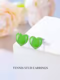 wholesale 925 Sterling Silver Green Heart-Shaped Enamel Sport Stud Earrings Wholesale - Tennis Gift for Women-0-1
