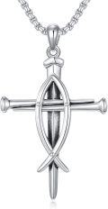 wholesale 925 Sterling Silver Nail Cross Pendant - Christian  for Men (Length: 22)-0-0