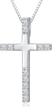 wholesale 925 Sterling Silver 3 Row Cubic Zirconia Cross Pendant with Box Chain for Women - Adjustable Length from 46-80cm Perfect Baptism Gift-Cross -1